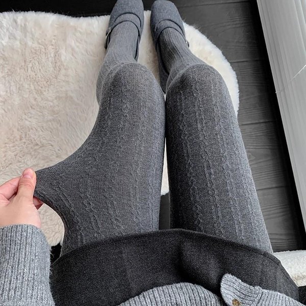 Medias TéRmicas De Punto Acanalado Vertical Estilo Vintage Para Mujer, Medias Adelgazantes, Ropa Interior De Moda Coreana Para OtoñO Invierno, Pantimedias De AlgodóN One Size Gray-image