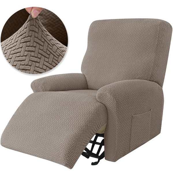 4 Piezas/Juego Funda Para Sofá Reclinable De Una Pieza EláStica Para Sala De Estar Color SóLido EláStica Antideslizante Fundas Para SillóN Fundas Todo Incluido 1 Seater-image