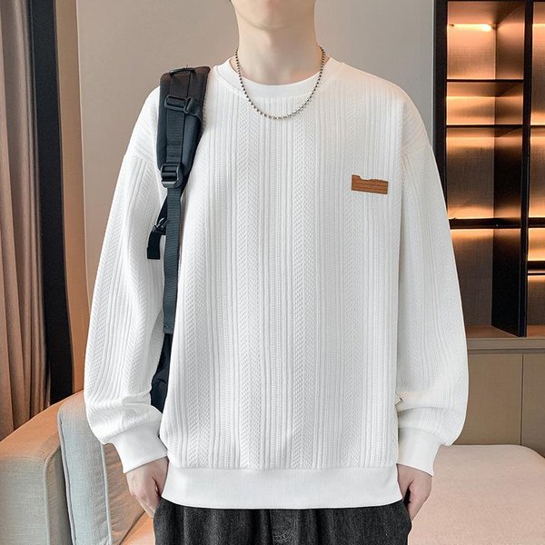 Sudaderas Nuevas De Primavera Y OtoñO Para Hombre, Casuales Y VersáTiles, Juveniles, Camisetas De Manga Larga Guapas, Sudaderas Jacquard De Cuello Redondo Para Hombre 4XL White-image