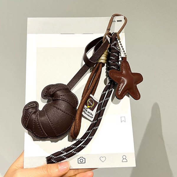Brelok Do Torebki Ghandmade SkóRzany Croissant Warkocz Gwiazda Wisiorek Do Torby Na Telefon Klucze Ozdoby Prezenty-image