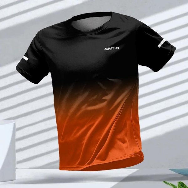 MęSki T-Shirt Sportowy Outdoorowy Koszulki Do Biegania WzóR Gradientowy Nadrukowany T-Shirt Wygodny SzybkoschnąCy KróTki RęKaw Unisex Top L-image