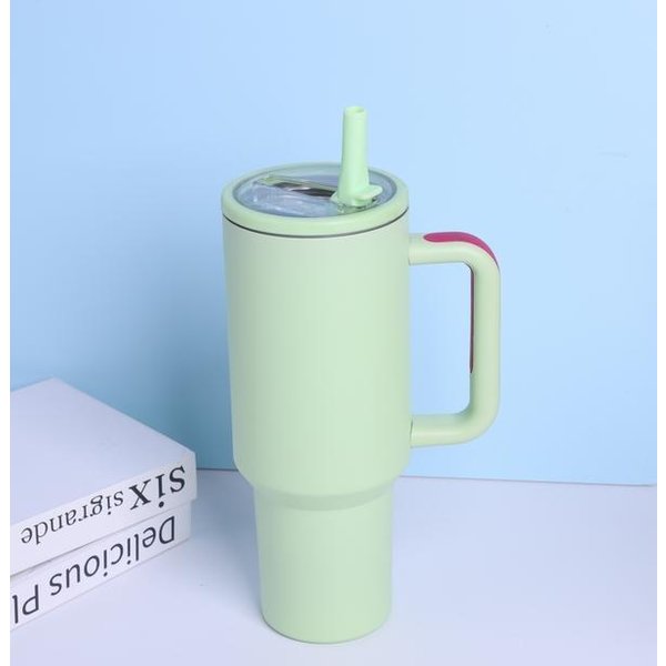 40 Oz. Kubek Z Uchwytem I SłOmką. Szczelny Kubek Ze SłOmką Flip Straw Double Vacuum. Butelka Na Wodę Ze Stali Nierdzewnej Do Biura 1.2L-image