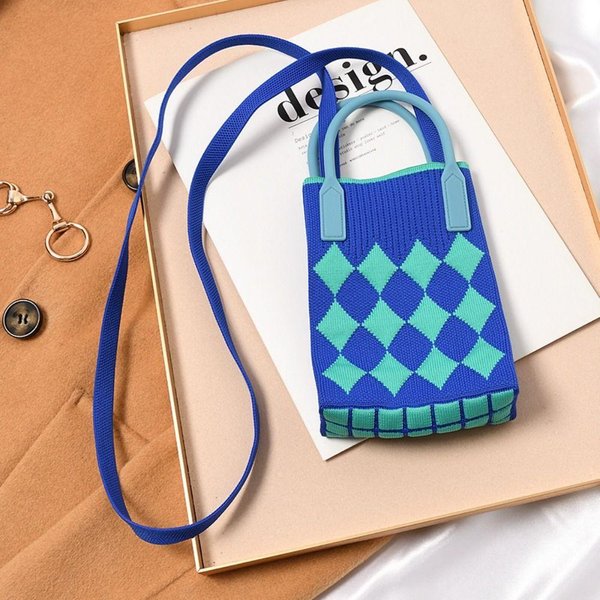 Bolso De Mano De Punto GeoméTrico Para Mujer, Bolso De Mano Tejido A Mano Para Mujer, Bolso De Mano Con DiseñO De Cadena, Bolso Cruzado Para El Hombro-image