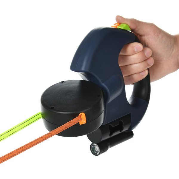 Correa RetráCtil Para Perros 3M Para Perros PequeñOs Doble Correa Reflectante Para Mascotas Giratoria 360 Sin Enredos Correa Doble Para Paseo De Perros Con Luces (Navy,3 M - 8 Kg)-image