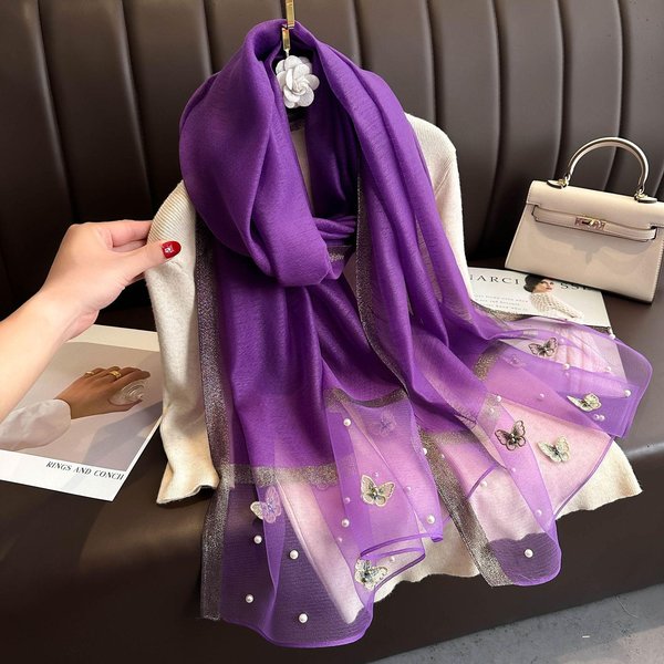 Jedwabno-WełNiany Szalik Na Cztery Pory Roku Kobiety HidżAb Szale Pashima Chusta Bandana Koc CiepłA Damska Bufanda Szaliki Pashima Foulard 70X180Cm Purple-image