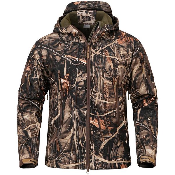 Chaqueta De Caza De Camuflaje Impermeable De Concha Suave Para Hombre, Forro Polar CáLido Con Capucha, Ropa De Caza De Camuflaje, Abrigo TáCtico Militar, Cortavientos Para Exteriores, Talla Ee. Uu. US M-image