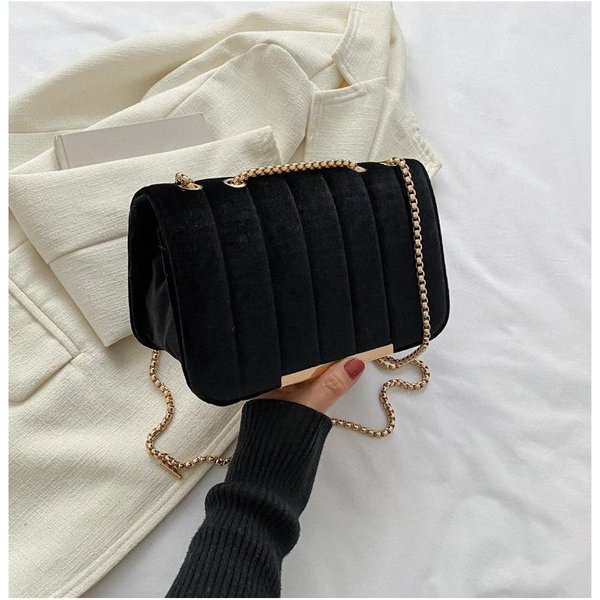 Vintage Aksamitna Wieczorowa Torba Na Ramię Dla Kobiet Elegancka MałA Kwadratowa Torba Crossbody Na łAńCuszku Modna KopertóWka Czarny-image