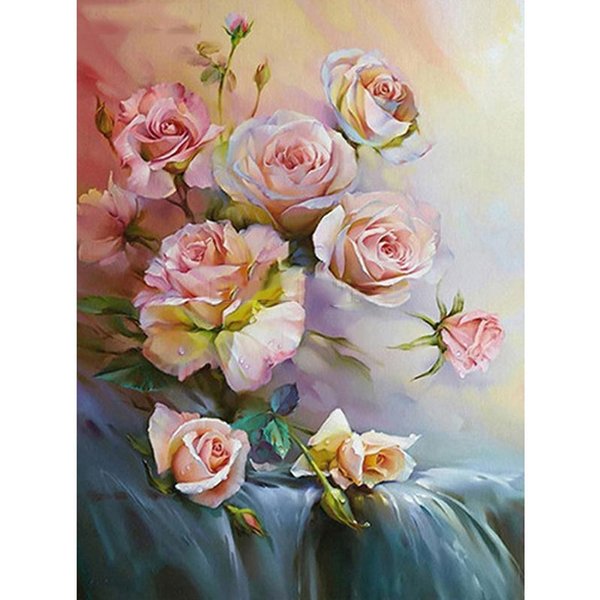 Pintura De Diamantes Redondos Completos Mosaico De Diamantes Flores ImáGenes De PedreríA Bordado De Diamantes Punto De Cruz Flores 20X30CM-image