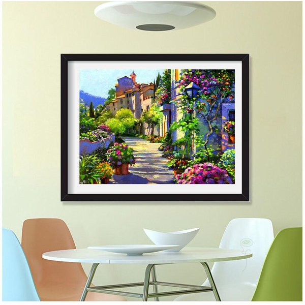 Bordado De Diamantes Punto De Cruz Paisaje PedreríA Redonda Completa Escena Callejera Pintura De Diamantes 20X30CM-image