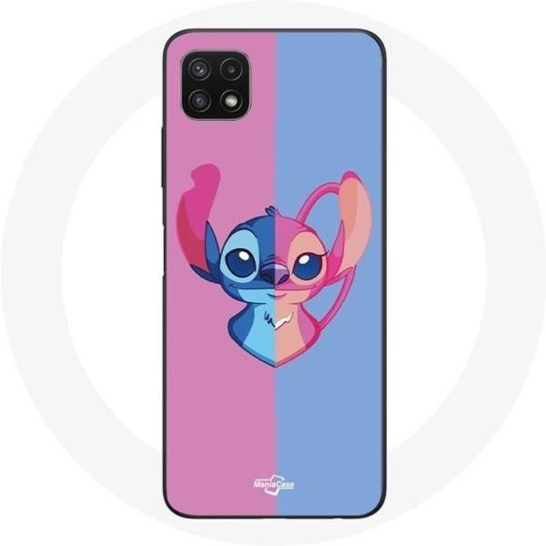 Funda Para Samsung Galaxy A22 5G Stitch Y áNgel Azul Rosa-image