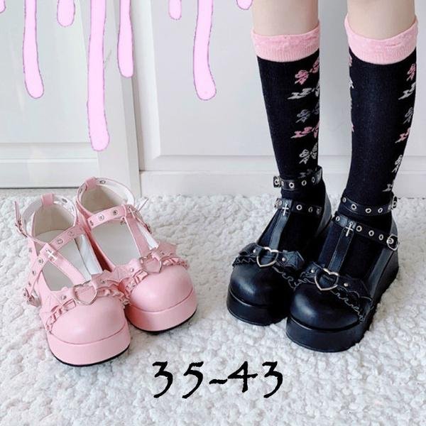 Zapatos Bonitos JK Japoneses De Lolita Para Mujer, Zapatos Kawaii Con Lazo, Demonio GóTico Oscuro, Plataforma Punk, Cosplay, Negro, Rosa, De Talla Grande 36 Negro-image