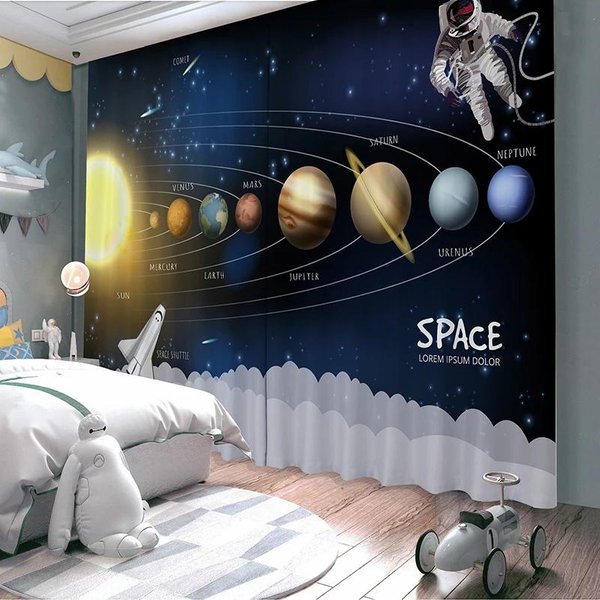 ZasłOna PrzeciwsłOneczna Do Pokoju DziecięCego, Sypialnia ChłOpca, Astronauta, Nowe Okno Wykuszowe, ZaciemniająCa, Izolacja Akustyczna, 2 Szt. W55 X H120Cm X 2&HOOK-image