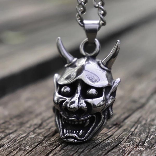 Vintage Para Hombre 316L Acero Inoxidable JaponéS Ira Hannya Fantasma MáScara Colgante Collar GóTico Punk Sull Biker JoyeríA Regalos Para éL-image