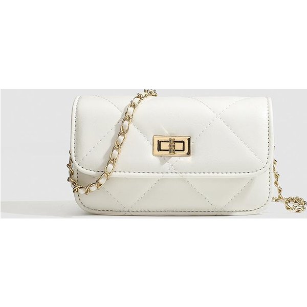 Bolso Estilo Fragancia PequeñO De Diamante Bolso Bandolera De Un Hombro Cuero Suave Bolso Cuadrado PequeñO Bolso Mini Moderno Y VersáTil White-image