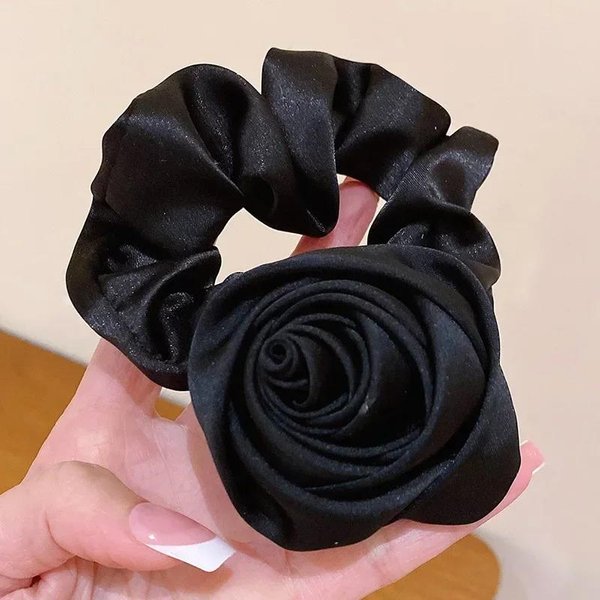 Elastyczna Gumka Do WłOsóW Z Kwiatem RóżY Dla Kobiet DziewcząT KoreańSka Gumka Do WłOsóW WiąZanie Kwiatowa Scrunchie Uchwyt Do Kucyka Akcesoria Do WłOsóW Prezent Czarny-image