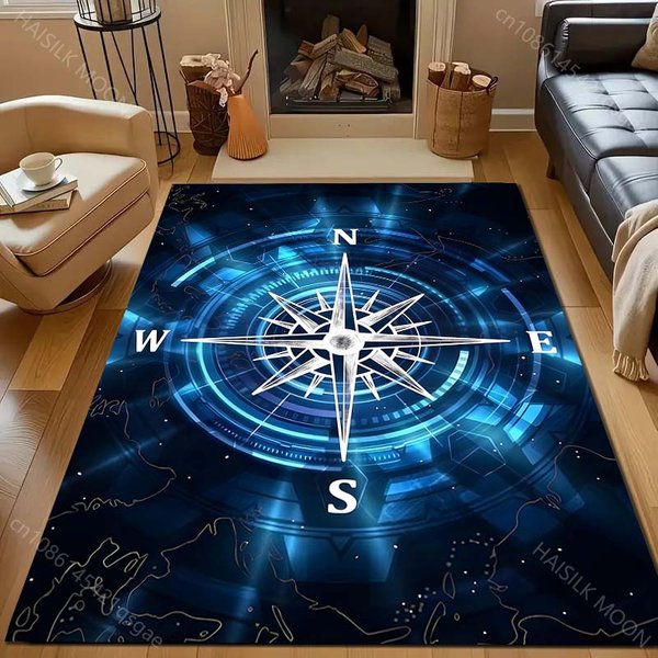 Niebieski Fantazyjny Kompas WzóR Dywan Do Sypialni Salonu PrzyłóżKowy Sofa Mata PodłOgowa Nowoczesny WystróJ Domu Dywanik Obszarowy DużY Rozmiar 60*90Cm-image