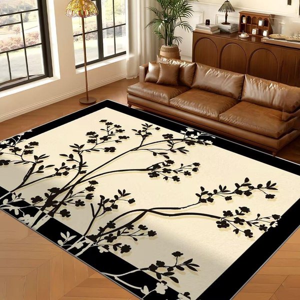 Alfombra Sala De Estar Lujo Ligero SensacióN De Lujo Sofá Mesa De Centro Alfombra De Piso Para Dormitorio Lavable Borrable ImitacióN Cachemira 140*200CM-image