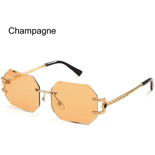 Gafas De Sol Poligonales Sin Montura Retro ProteccióN UV400 Cuadradas Sin Marco Lente Cortada Gafas De Sol Para Mujer Y Hombre Champagne-image