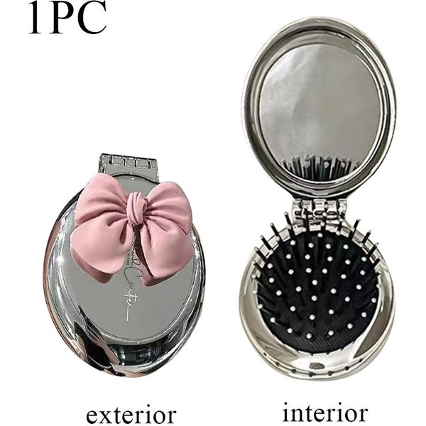 Peine Plegable Con Espejo TamañO De Bolsillo Peine Masajeador Del Cuero Cabelludo Cepillo PortáTil Para Peinar El Cabello Para Mujeres Accesorios De PeluqueríA Color Rosa-image
