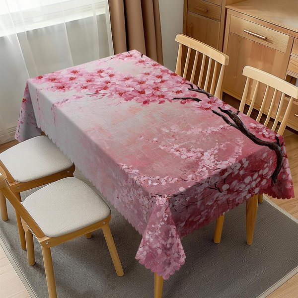 RóżOwy Obrus Z Nadrukiem KwitnąCych WiśNi Do Dekoracji StołU Vintage WiśNiowy Kwiatowy Obrus Kuchenny, Jadalniany Dekoracja śLubna 140X240Cm-image
