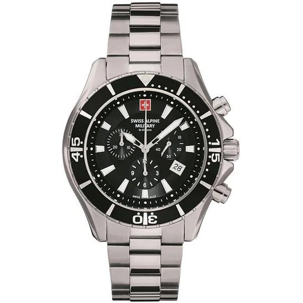 Szwajcarski Zegarek Alpejski Marki Grovana Nautilus Chronograf Z Czarną Tarczą Kwarcowy 7040.9137 100M MęSki Zegarek-image