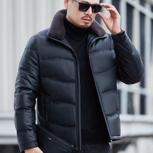 Chaqueta De Cuero Genuino Para Hombre De Talla Grande De Invierno, Holgada Casual Para Papá, Chaqueta Acolchada Gruesa, CáLida Chaqueta De Cuero L Black-image