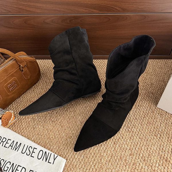 Damskie Botki Na Jesień I Zimę, Modne, Wsuwane, Z Ostrym Noskiem, W Stylu Vintage 39 Black-image
