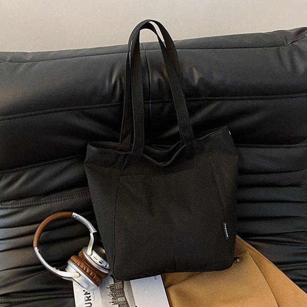 Bolso De Hombro JaponéS Bolso De Lona Gran Capacidad Bolso Para Desplazamientos Bolso Casual Simple De Alta Apariencia Color SóLido Bolso Tote De Axila Black-image