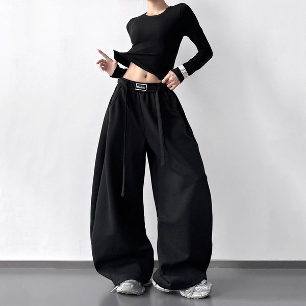 Modne Spodnie Damskie Street Dance Z Szerokimi Nogawkami 2026 - Wiosna/Jesień Jazzowe MięKkie DłUgi RęKaw Wszechstronne Hip Hop Sportowe XXL White-image