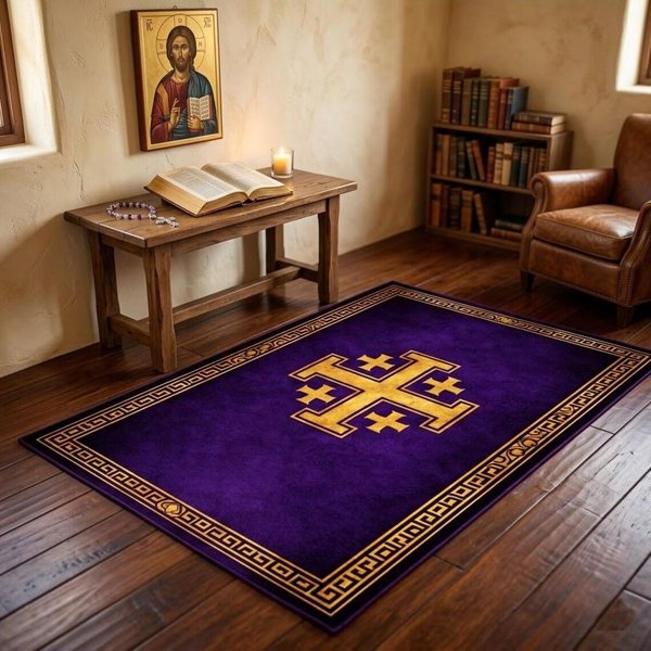Krzyż Jerozolimski Dywanik Modlitewny AntypośLizgowy MięKki Mata PodłOgowa OłTarza ChrześCijańSki Religijny Dywanik Do Medytacji Katolicka Dekoracja Domu 40X60Cm-Felt-image