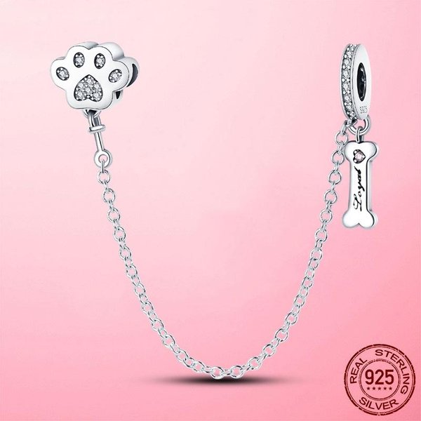 Cadena De Seguridad De Plata 925 Banda De CorazóN De Plata 925 Amuletos Cuentas Encajan Pulsera Original FabricacióN De JoyeríA White-image
