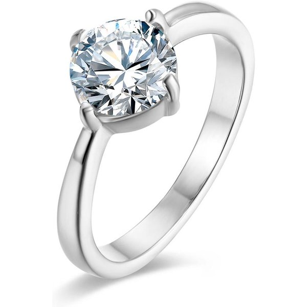 Anillo De Mujer De Acero De Titanio Con Diamantes Incrustados Acero Inoxidable Anillo De Boda Compromiso Con Un Solo Diamante Incrustado 10# White-image