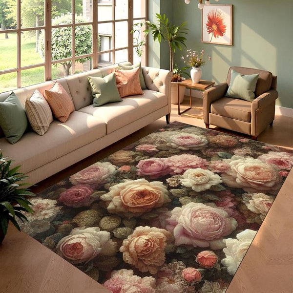 Klasyczna Elegancka Dywanik Dywanik Z Kwiatowym Wzorem Do Salonu Sypialni Dekoracja Domu Dywan DużY Obszar AntypośLizgowy Dywanik PodłOgowy 50X80Cm-image