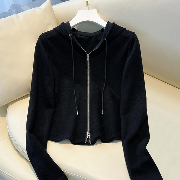 Sudadera Con Capucha De Color Albaricoque Para Mujer, OtoñO E Invierno, Chaqueta Tipo CáRdigan Con Doble Cremallera, Top Corto Informal. XL Gray-image