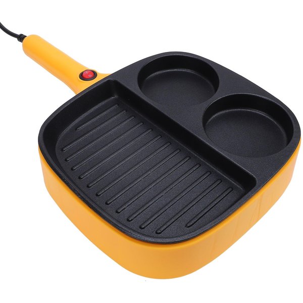 SartéN Parrilla Antiadherente Dividida 900W Mango Largo VersáTil 3 Secciones SartéN Para FreíR Amarillo Enchufe Ee. Uu. 110V Black-image