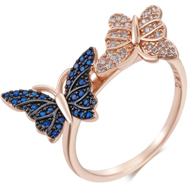 Anillo De Dos Mariposas Con ZircóN Natural Azul Para Mujer ÚNico Chapado En Oro Rosa Y Oro Negro Animal JoyeríA Fina Diaria 8-image