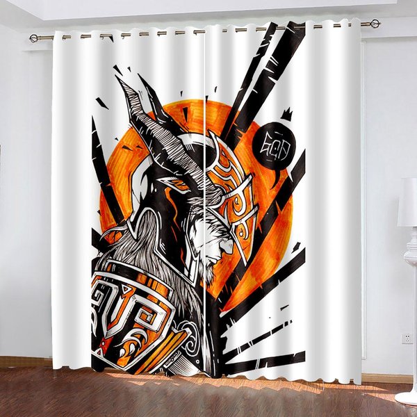 Cortinas De Dibujos Animados De Estilo JaponéS 3D Para Dormitorio, Ventana, Sala De Estar, Sombreado, DecoracióN Exterior, Textil Para El Hogar, SamuráI 100W160H(Cm)40X63In&Grommet Top-image