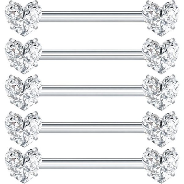 1/5 Piezas Titanio 14G JoyeríA Para Piercing De PezóN Anillos De PezóN De Cristal CZ Para Mujeres NiñAs CorazóN Circonita Barras Para PezóN Piercing De Mamilo 14G 1.6X14X5Mm-image