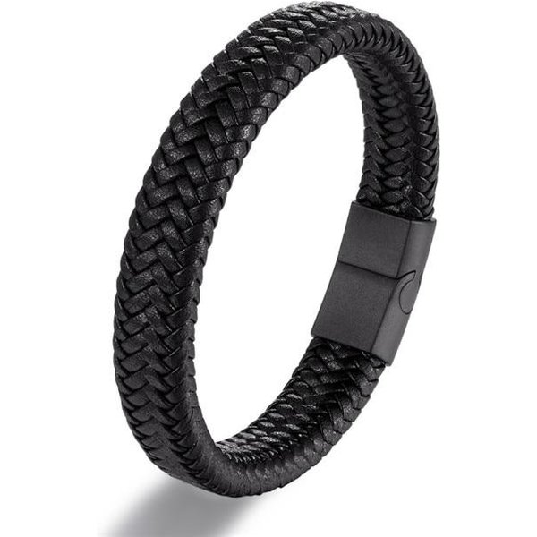 Bransoletka SkóRzana Punk Men Czarna Ze Stali Nierdzewnej ZapięCie Magnetyczne Pleciona Tkana Bransoletka Pulseras Lovers 'Gift 18.5Cm-image
