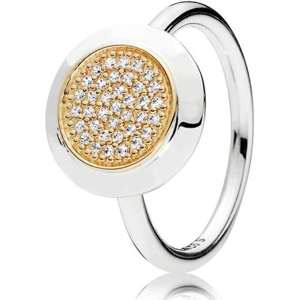 Anillo De Plata De Ley 925 Con Logotipo Pavé, CíRculos Distintivos De Dos Tonos, Corazones Y Halo De Cristal. JoyeríA Diy. 7 Beige-image