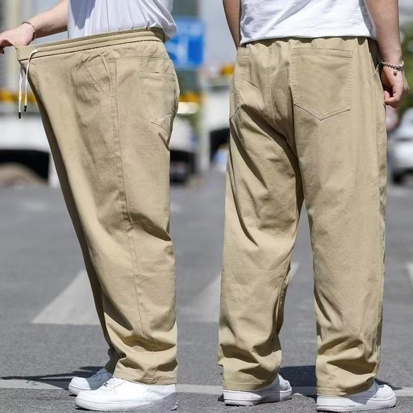MęSkie Spodnie W DużYch Rozmiarach Na Co Dzień Wiosenne I Jesienne, DużE, LuźNe, Proste, Elastyczne Spodnie W Jednolitym Kolorze 5XL Khaki-image
