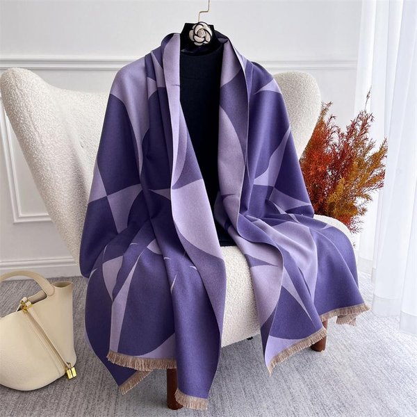 Luksusowy Kaszmirowy Damski Szalik Kwiatowy Zimowy CiepłY Szal I Chusta Bandana Pashmina Damska Foulard Kwadratowy Gruby Koc Poncho 60X185-image