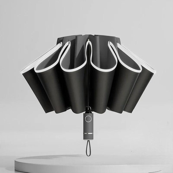 Automatyczny Parasol Odwracany Z 10 żEbrami, Z Odblaskowym Paskiem, Wiatroodporny, Ochrona Uv, DużY Parasol Black-image