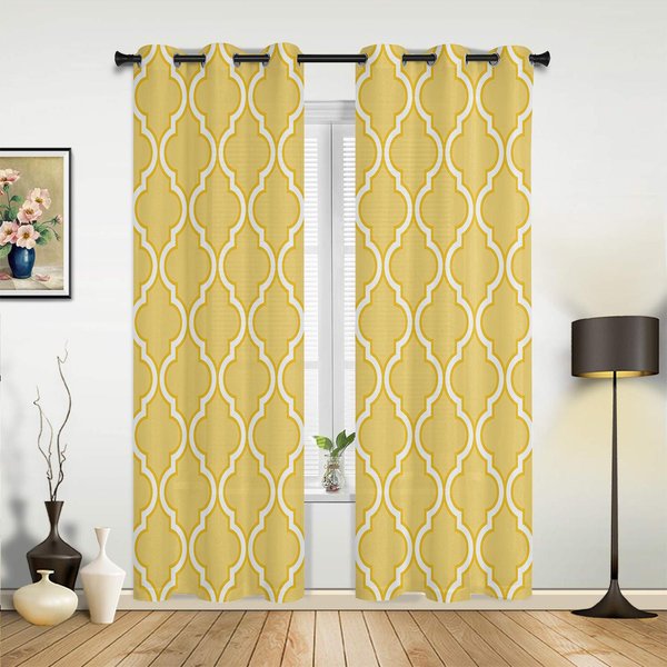 ŻółTe MarokańSkie Geometryczne ZasłOny Do Sypialni Salonu Draperie Kuchnia PokóJ DziecięCy ZasłOna Okienna Nowoczesny WystróJ Domu 135W X 60H(Cm) X1 Beige-image