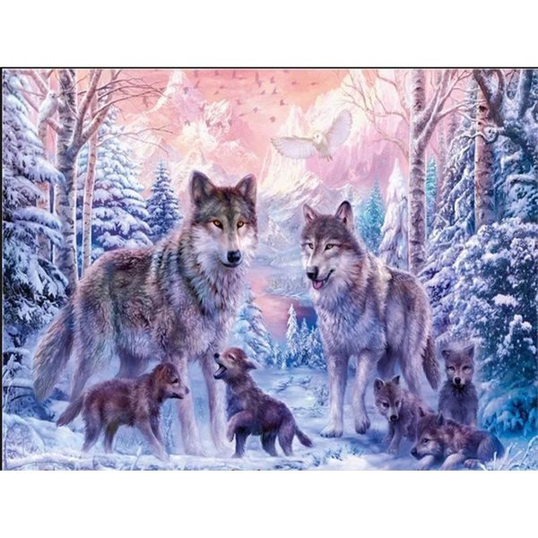 Pintura De Diamantes 5D DIY Pareja De Lobos Imagen De Animales De PedreríA Bordado De Diamantes 20X30CM-image