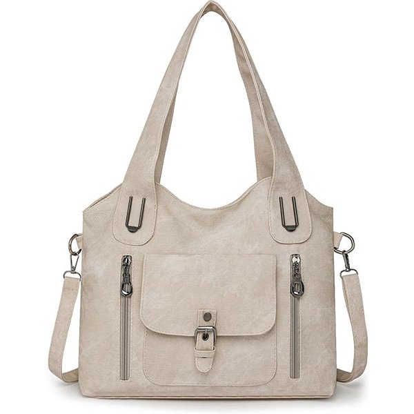 MięKka SkóRzana Torba Typu Tote Damska DużA Pojemność Torba Na Ramię Torba Dojazdowa Crossbody BeżOwy-image
