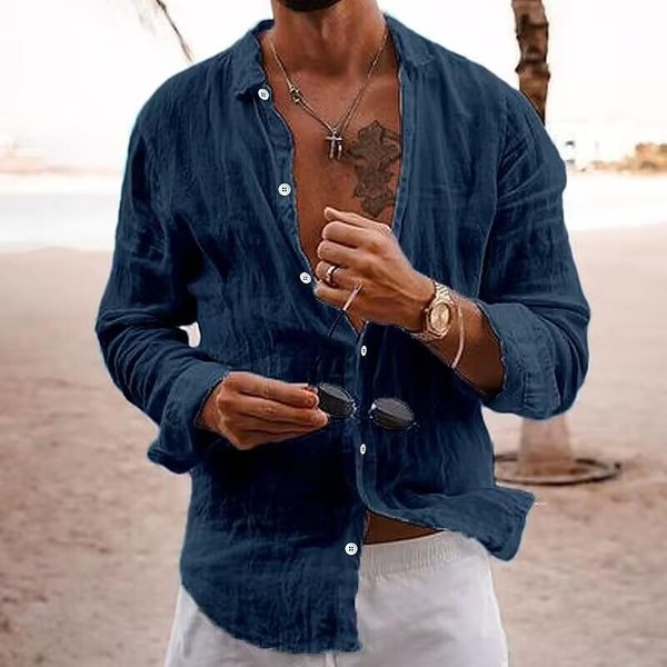 AlgodóN Nuevo Camisa De Manga Larga Nueva Para Hombre Color SóLido Solapa Estilo Casual Xxxl Brown-image