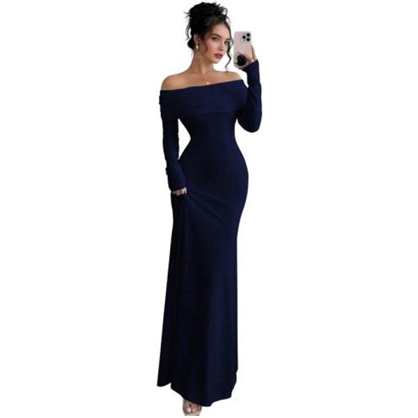 Kobiety Sukienka Maxi Bodycon Z Odkrytymi Ramionami Formalna Suknia Wieczorowa Z DłUgim RęKawem Marszczona S-image