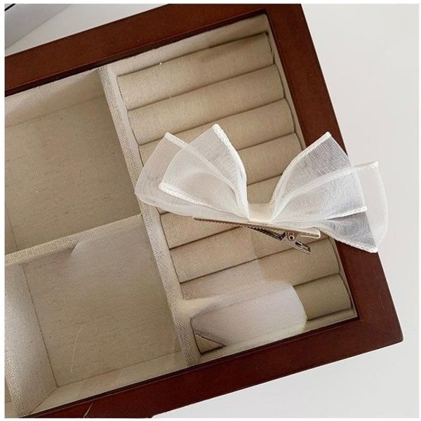 Elegantes Horquillas Para El Pelo Con Lazo Grande, Encaje De Flor, Gomas Para El Pelo De Tela Con Lazo, Accesorios Para El Pelo De Mujer, Moda, Pinza Para El Pelo Blanco-image