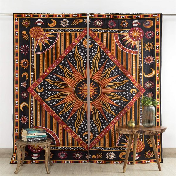 Cortinas Indias 3D Forma De Sol Mandala Estilo Hippy Bohemio Sala De Estar Dormitorio Muebles Para El Hogar Cortina Parasol Parte Superior Con Ojales 2 Paneles De Cortina W50H130(Cm)X2&Hook-image
